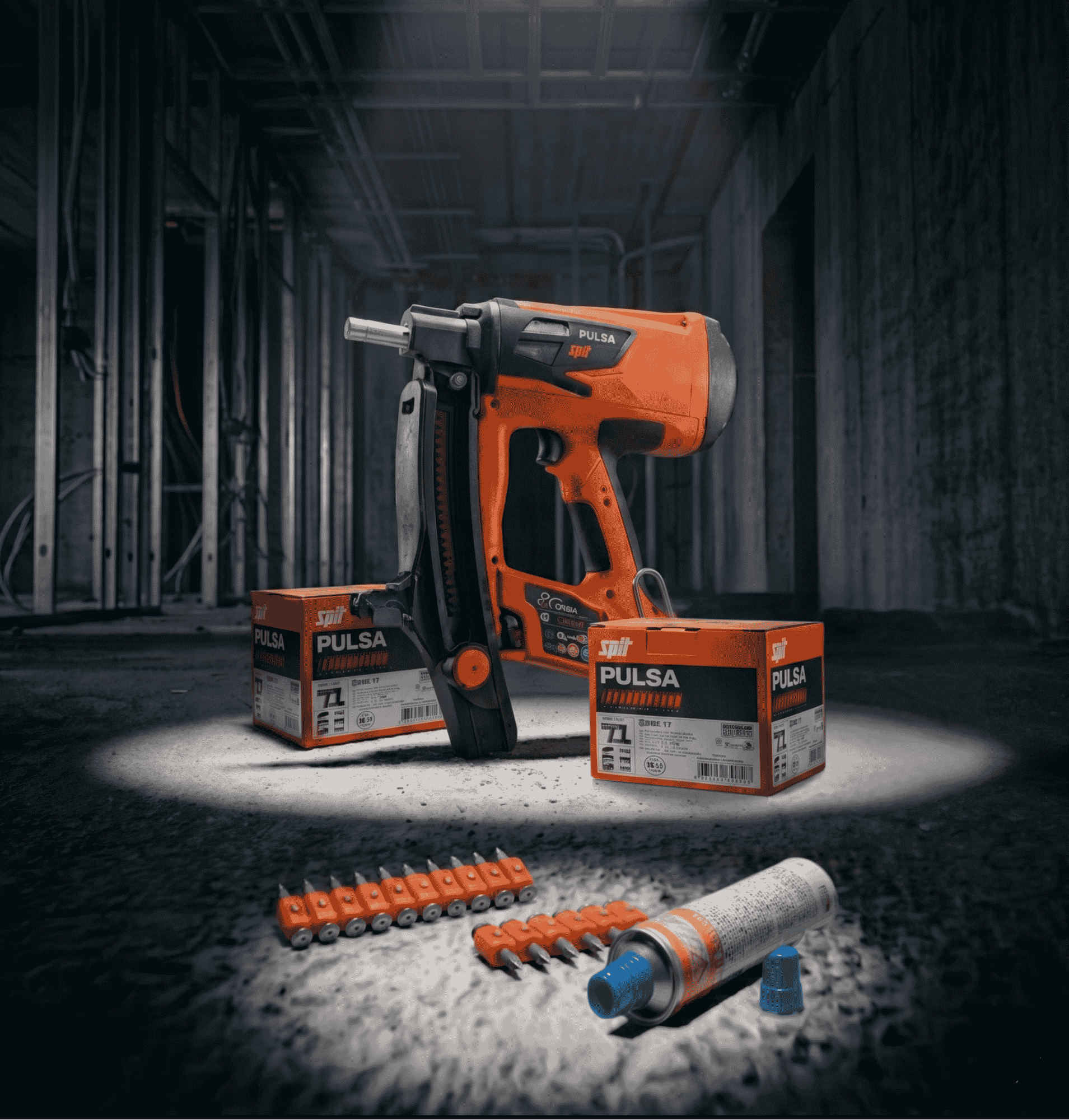 Herramientas profesionales SPIT, DCK y Outil Parfait sobre fondo industrial